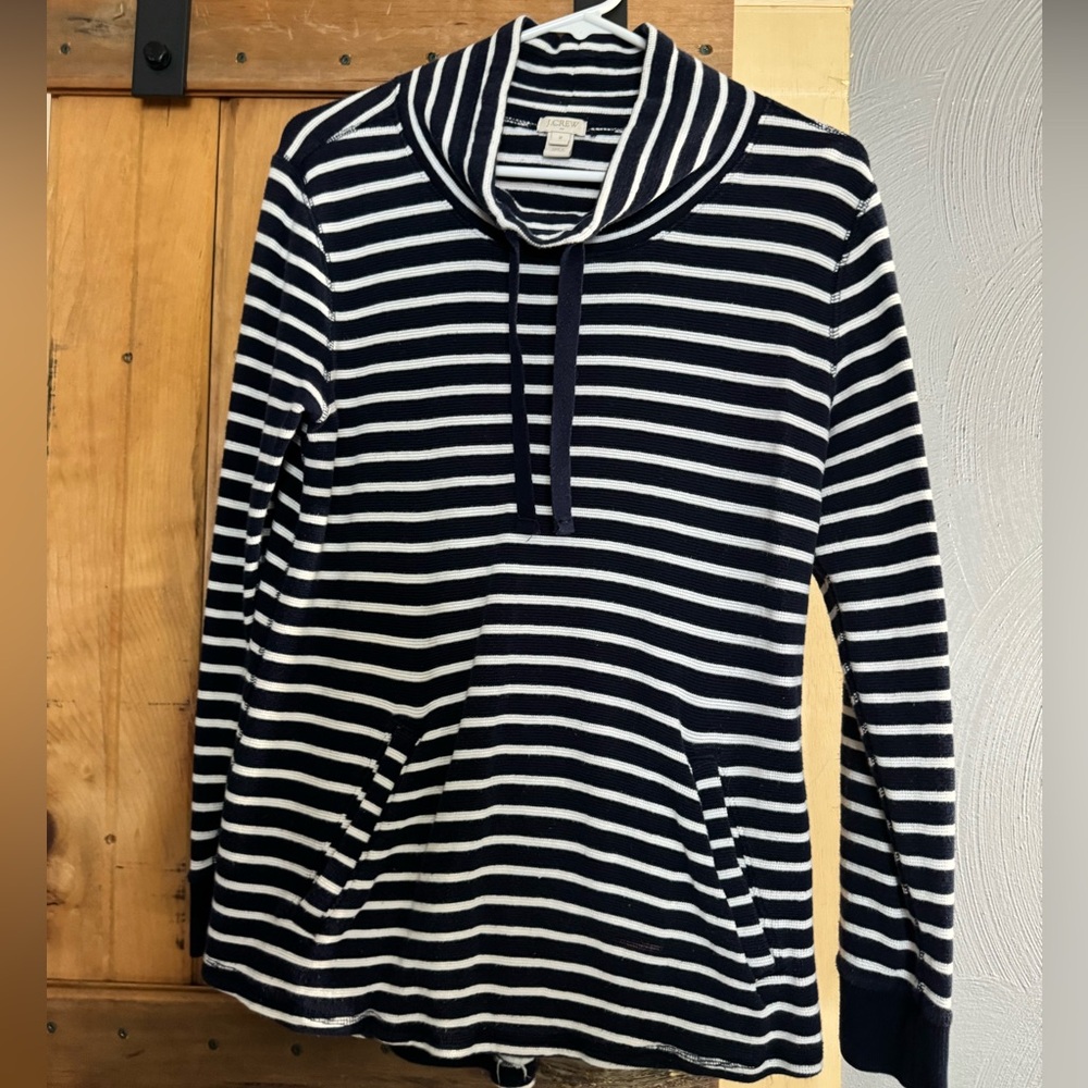 J.Crew Navy & White Striped Funnel Neck Sweater | Longline M